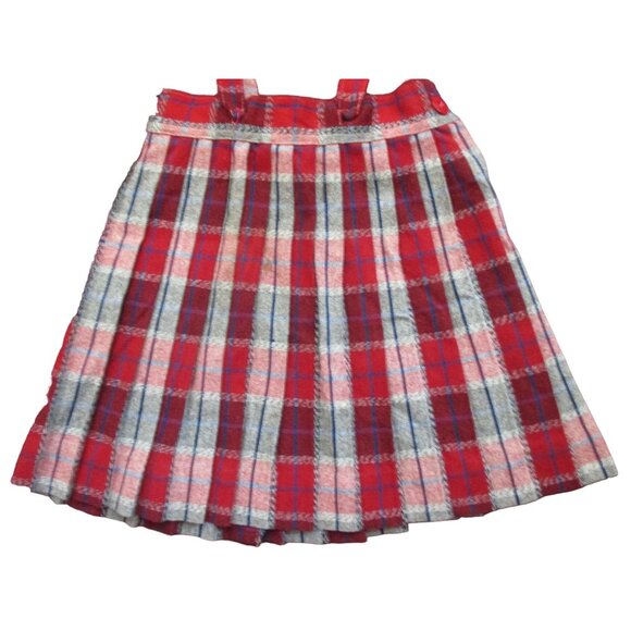 6/7 22" Waist Vintage Girl's Suspender Shorts Red Wool Plaid Pleated 1950's MCM - Picture 2 of 9